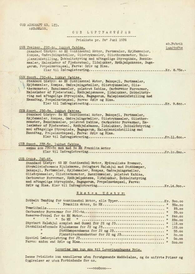 Flyhistorie:  Piper Cub J2 & J3 Tegninger