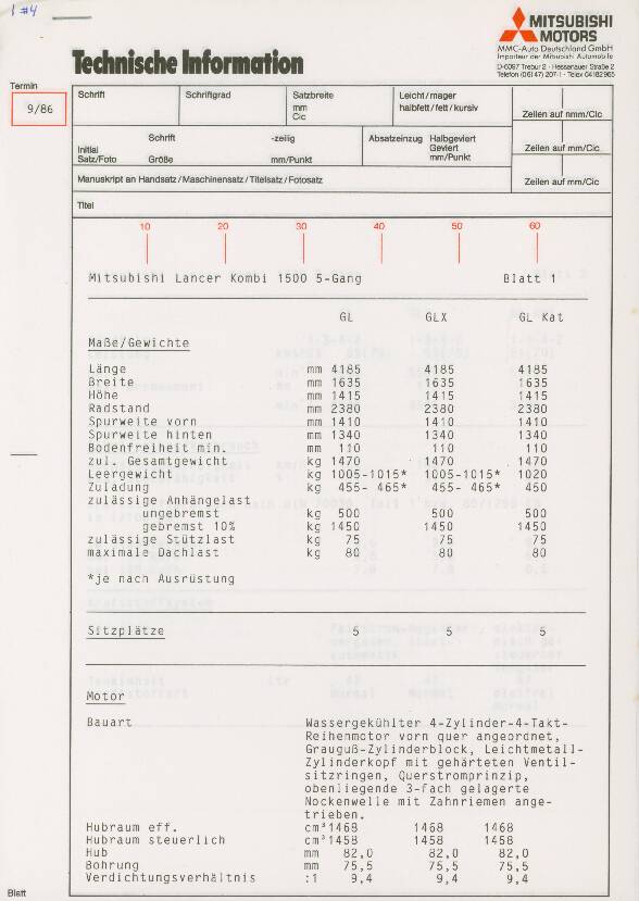 Mitsubishi Lancer - teknisk specifikation