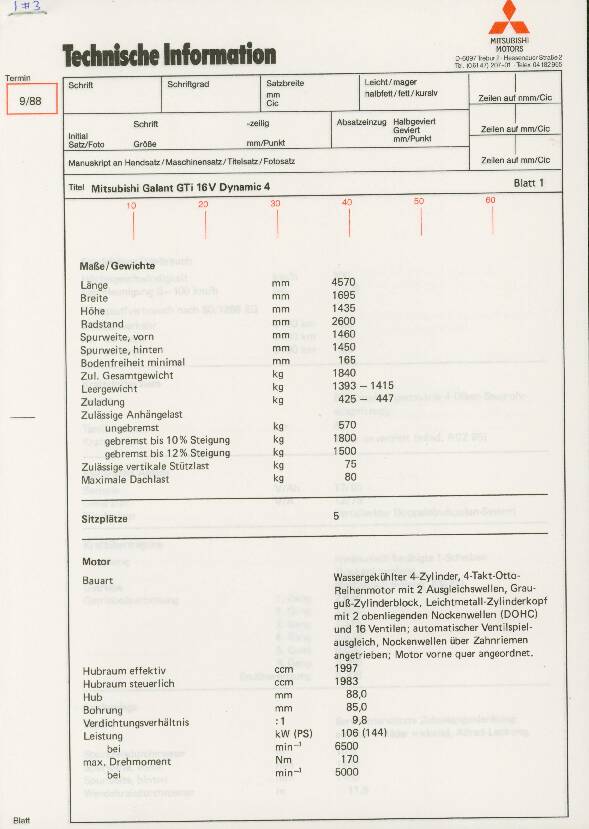 Mitsubishi Galant - teknisk specifikation