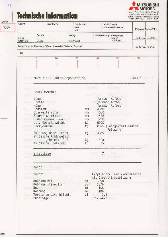 Mitsubishi Canter - teknisk specifikation
