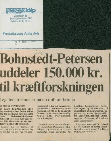 Henry Bohnstedt-Pedersen's mindelegat - kræftforskning